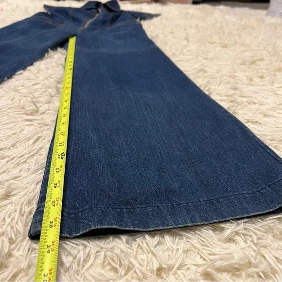 1970s Denim Jumpsuit Collared With Pockets Wide Leg Stretch Waist No Size C Pics - Picture 15 of 16